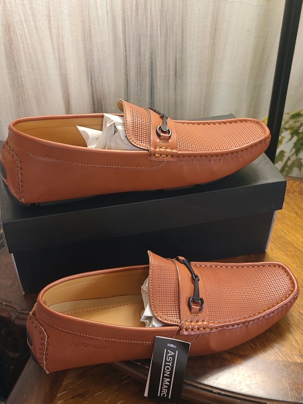 New in box! Aston Marc Drive Mens 12 Tan Brown Leather Driving Slip on Loafers